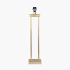 Langston Satin Brass Metal Column Table Lamp Base with Lino 40cm Grey Self Lined Linen Cylinder Lampshade
