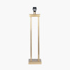 Langston Satin Brass Metal Column Table Lamp Base with Lino 40cm White Self Lined Linen Cylinder Lampshade