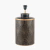 Deco Black Geo Art Deco Hand Painted Table Lamp Base with Stellan 40cm Black Slubbed Silk Mix Gold Lined Cylinder Lampshade