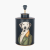 Pointer Black Hand Painted Dog Table Lamp Base with Stellan 40cm Green Slubbed Silk Mix Gold Lined Cylinder Lampshade