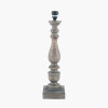 Alia Grey Wash Turned Mango Wood Table Lamp Base with Lino 40cm Cream Self Lined Linen Cylinder Lampshade