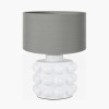 Kari Circle Pattern Ceramic Table Lamp Base with Harry 40cm Steel Grey Cotton Mix Cylinder Lampshade