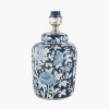 Fleur Blue Floral Ceramic Table Lamp with Lino 25cm White Self Lined Linen Cylinder Lampshade