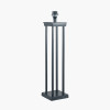 Langston Matt Black Metal Column Table Lamp Base with Edward 40cm Natural Linen Cylinder Lampshade