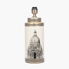 Wren Black and Cream Building Print Tall Ceramic Table Lamp Base with Lino 40cm Black Self Lined Linen Cylinder Lampshade