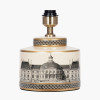Disc - Wren Black and Cream Building Print Ceramic Table Lamp Base with Lino 30cm Cream Self Lined Linen Cylinder Lampshade