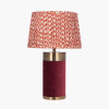 Dempsey Red Velvet and Antique Gold Metal Table Lamp Base