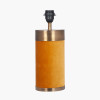 Dempsey Mustard Velvet and Antique Gold Metal Table Lamp Base with Harry 30cm Black Cotton Mix Cylinder Lampshade