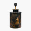 Landscape Black Hand Painted Metal Table Lamp Base with Stellan 35cm Gold Slubbed Silk Mix Gold Lined Cylinder Lampshade