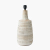 Dambula White Wash Wood Textured Tall Neck Table Lamp Base with Lino 40cm White Self Lined Linen Cylinder Lampshade