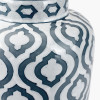 Celia Grey and White Pattern Ceramic Table Lamp Base with Harry 30cm Steel Grey Cotton Mix Cylinder Lampshade