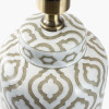 Celia Taupe and White Pattern Ceramic Table Lamp Base with Harry 30cm Taupe Cotton Mix Cylinder Lampshade