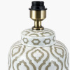 Celia Taupe and White Pattern Ceramic Table Lamp Base with Harry 30cm Taupe Cotton Mix Cylinder Lampshade