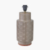 Sidra Grey Stoneware Etch Detail Table Lamp Base with Lino 35cm Grey Self Lined Linen Cylinder Lampshade