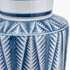 Samara Blue and White Aztec Pattern Ceramic Table Lamp Base with Winston 35cm White Handloom Tapered Lampshade