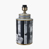Fenella Black and White Photographic Design Table Lamp Base with Harry 35cm Steel Grey Cotton Mix Cylinder Lampshade