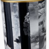 Fenella Black and White Photographic Design Table Lamp Base with Stellan 35cm Gold Slubbed Silk Mix Gold Lined Cylinder Lampshade
