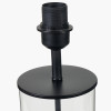 Westwood Clear Glass and Black Metal Table Lamp Base with Stellan 30cm Green Slubbed Silk Mix Gold Lined Cylinder Lampshade