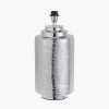 Zuri Large Shiny Silver Metal Pot Table Lamp Base with Lino 50cm White Self Lined Linen Cylinder Lampshade