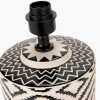 Chirala Black and White Ikat Ceramic Table Lamp Base with Lino 35cm White Self Lined Linen Cylinder Lampshade