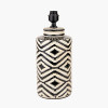Chirala Black and White Tall Ikat Ceramic Table Lamp Base with Lino 40cm White Self Lined Linen Cylinder Lampshade