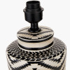 Chirala Black and White Tall Ikat Ceramic Table Lamp Base with Lino 40cm White Self Lined Linen Cylinder Lampshade