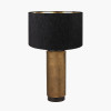 Disc - Aurelio Brass and Black Metal Textured Table Lamp Base with Stellan 35cm Black Slubbed  Silk Mix Gold Lined Cylinder Lampshade