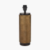 Disc - Aurelio Brass and Black Metal Textured Table Lamp Base with Stellan 35cm Black Slubbed  Silk Mix Gold Lined Cylinder Lampshade