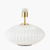 Emilia White Ribbed Glass and Gold Metal Oval Table Lamp Base with Stellan 35cm Gold Slubbed Silk Mix Gold Lined Cylinder Lampshade