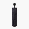 Aurelia Embossed Black Wood Tall Table Lamp Base with Lino 35cm Black Self Lined Linen Cylinder Lampshade