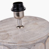 Cezara Embossed Grey Wood Wide Table Lamp Base with Lino 35cm Black Self Lined Linen Cylinder Lampshade
