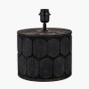 Cezara Embossed Black Wood Wide Table Lamp Base with Lino 35cm Black Self Lined Linen Cylinder Lampshade
