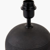 Nelu Black Engraved Wood Dome Table Lamp Base with Lino 35cm Black Self Lined Linen Cylinder Lampshade