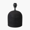 Nelu Black Engraved Wood Dome Table Lamp Base with Lino 35cm Grey Self Lined Linen Cylinder Lampshade