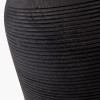 Nelu Black Engraved Wood Dome Table Lamp Base with Lino 35cm Grey Self Lined Linen Cylinder Lampshade