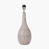 Ioan Grey Engraved Wood Bottle Table Lamp Base with Izara 40cm Cinnamon Ikat Patterned Mushroom Pleat Tapered Lampshade