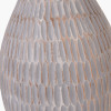 Ioan Grey Engraved Wood Bottle Table Lamp Base with Izara 40cm Cinnamon Ikat Patterned Mushroom Pleat Tapered Lampshade