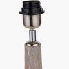 Ioan Grey Engraved Wood Bottle Table Lamp Base with Izara 40cm Cinnamon Ikat Patterned Mushroom Pleat Tapered Lampshade