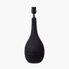 Ioan Black Engraved Wood Bottle Table Lamp Base with Izara 40cm Ocean Blue Ikat Patterned Mushroom Pleat Tapered Lampshade