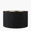Sofia Black and Gold Enamel Table Lamp Base with Stellan 35cm Black Slubbed Silk Mix Gold Lined Cylinder Lampshade