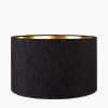 Sofia Black and Gold Enamel Table Lamp Base with Stellan 35cm Black Slubbed Silk Mix Gold Lined Cylinder Lampshade