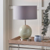 Sofia Sage and Silver Enamel Table Lamp Base with Harry 35cm Steel Grey Cotton Mix Cylinder Lampshade