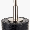 Laurence Black Croc Leather and Silver Cylindrical Table Lamp Base with Milos 35cm Natural Linen Tapered Lampshade