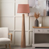 Esha Natural Conical Wood Floor Lamp Base with Milos 50cm Apricot Linen Tapered Lampshade