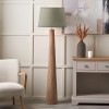 Esha Natural Conical Wood Floor Lamp Base with Milos 50cm Pistachio Green Linen Tapered Lampshade