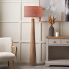 Esha Natural Conical Wood Floor Lamp Base with Edward 50cm Apricot Linen Cylinder Lampshade