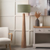 Esha Natural Conical Wood Floor Lamp Base with Edward 50cm Pistachio Green Linen Cylinder Lampshade