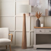 Esha Natural Conical Wood Floor Lamp Base with Rouen 50cm White Boucle Cylinder Lampshade