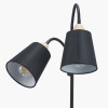 Juna Black Metal and Natural Wood Two Head Floor Lamp