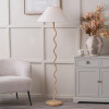Palau Rattan Wave Floor Lamp Base with Harley 50cm Slubby Hopsack Empire Lampshade